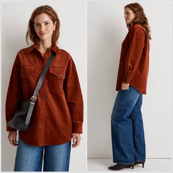 Madewell Womens Corduroy Twill Oversized Thick Shirt-Jacket XS Mahogany NWT $118 - Picture 10 of 11